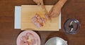 Top view chopping chicken fillet Royalty Free Stock Photo