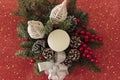 Top view of Christmas table arrangement Royalty Free Stock Photo