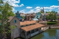 Top view of Cinderella`s Casttle and dock side of Liberty Square area in Magic Kingdom at Walt Disney World Resort 6 Royalty Free Stock Photo