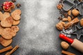 Ingredients and kitchenware for baking Christmas cookies