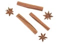 Top view of cinnamon sticks and star anise spice isolated on white background Royalty Free Stock Photo