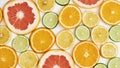 Top view of citrus fruits, Orange, tangerine, lemon, lime and grapefruit slices or circles isolated over white Royalty Free Stock Photo