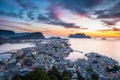 Top view of the city of Alesund at sunset. Royalty Free Stock Photo