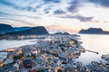 Top view of the city of Alesund at sunset. Royalty Free Stock Photo