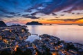 Top view of the city of Alesund at sunset. Royalty Free Stock Photo