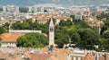 Top view of the city from the bell tower, roofs of houses and church in old town, beautiful cityscape, sunny day, Split, Croatia Royalty Free Stock Photo