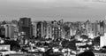 Top view of the city of Campinas at evening, in Brazil, in black and white version