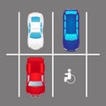 Top view city car parking jpeg illustration. Different cars in flat style. Parking zone