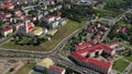 Top view of the city center of Grodno, Belarus. The historic center of the city with a red tile roof and an old Catholic