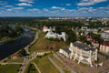 Top view of the city center of Grodno, Belarus. The historic centre with its red-tiled roof,the castle and the Opera house