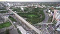 4K Top view City The high urban districts sunset City Avenue With Busy Roads In chilly