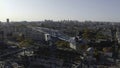 Top view of city with modern buildings and construction. Stock footage. Construction site of building with cranes in Royalty Free Stock Photo