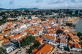 Top view of the city, narrow streets and roofs of houses with red tiles Cascais Royalty Free Stock Photo