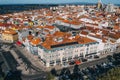 .Top view of the city, narrow streets and roofs of houses with red tiles Cascais Royalty Free Stock Photo