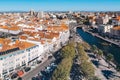 .Top view of the city, narrow streets and roofs of houses with red tiles Cascais Royalty Free Stock Photo