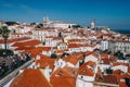 Top view of the city, narrow streets and roofs of houses with red tiles Lisbon Royalty Free Stock Photo