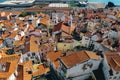 Top view of the city, narrow streets and roofs of houses with red tiles Lisbon Royalty Free Stock Photo