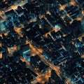 Top view of the city at night with illuminated streets