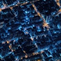 Top view of the city at night with illuminated streets