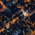 Top view of the city at night with illuminated streets