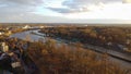 Top view of the city Opole, Poland. The Odra River flows through the city. In the background of the house.