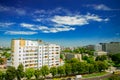 Top view city scape living district green town area building and car road in summer day clear weather Royalty Free Stock Photo