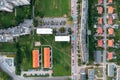 Top view of the city streets, red roofs of houses, urban landscape Royalty Free Stock Photo