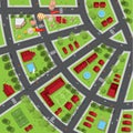 Top view of the city of streets, roads, houses, treetop Royalty Free Stock Photo