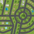 Top view of the city of streets, roads, houses, treetop Royalty Free Stock Photo