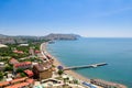 The top view on the city Sudak, Crimea, Sky and Sea. Royalty Free Stock Photo