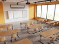 Top view of class room interior with seats and blackboard with screen, window Royalty Free Stock Photo