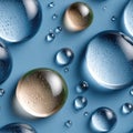 Top view of clear water droplets on a blue background featuring an abstract texture and ample copy space for design uses SEAMLESS Royalty Free Stock Photo