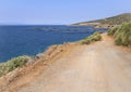 Top view from the cliffs of the Aegean sea and a fish farm on the Greek island of Evia in Greece on a Sunny day