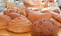 Artisan baked, variety of breads at a farmers market Royalty Free Stock Photo