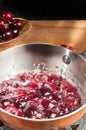 Pan of simmering whole cherry with sugar