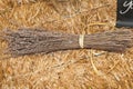 Dried purple lavender on a bail of hay Royalty Free Stock Photo