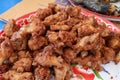 top view, close-up, fried chicken drumsticks, popular food, placed in a tray