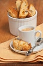 Freshly baked apricot walnut biscotti and cup of espresso Royalty Free Stock Photo