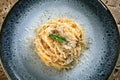 Close up Italian pasta with cheese and black pepper Royalty Free Stock Photo