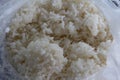 Top view, close-up, lots of grains, white cooked rice, Asian staple food.