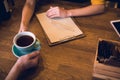 Girl and man hands keeping cup Royalty Free Stock Photo