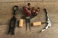 Top view, close up of wine corkscrews