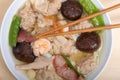 Top view close up Wonton Soup with chop sticks Royalty Free Stock Photo