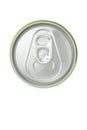 Top view of closed beverage green aluminum can on white background. Royalty Free Stock Photo