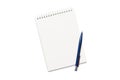 Top view of closed spiral blank white paper cover notebook with pencil isolated on white background Royalty Free Stock Photo