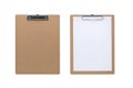 Top view closed up classic wooden clipboard isolated and white background with blank paper and clipping path Royalty Free Stock Photo