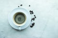 Top View, Closed up hot coffee mug on white plate and cup with h Royalty Free Stock Photo