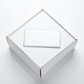 Top View of Closed White Cardboard Box with Rectangular Label on White Background packaging Royalty Free Stock Photo