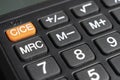 Top view closeup of the calculator keyboard. Macro shot of calculator board. Calculator buttons close up. Buttons with numbers Royalty Free Stock Photo