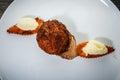 top view closeup delicious chicken kiev cutlet with mashed potato Royalty Free Stock Photo